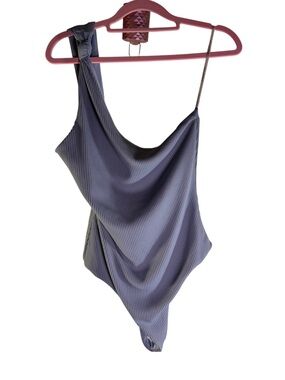 Lovers and Friends Blanche One-Shoulder Ribbed Bodysuit Powder Blue Medium